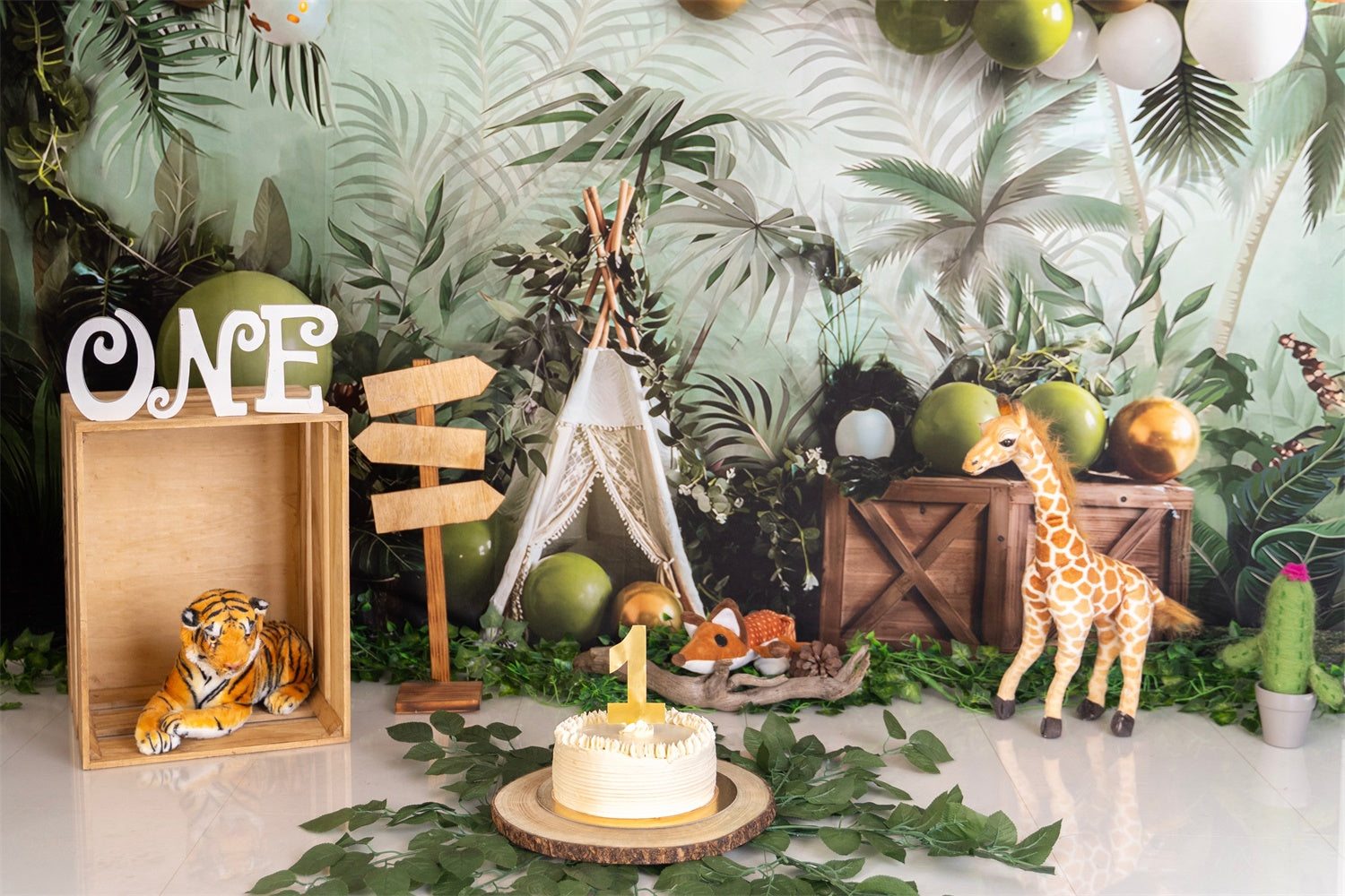 1st Birthday Backdrop Safari Jungle Party Backdrop UK BRP12-301