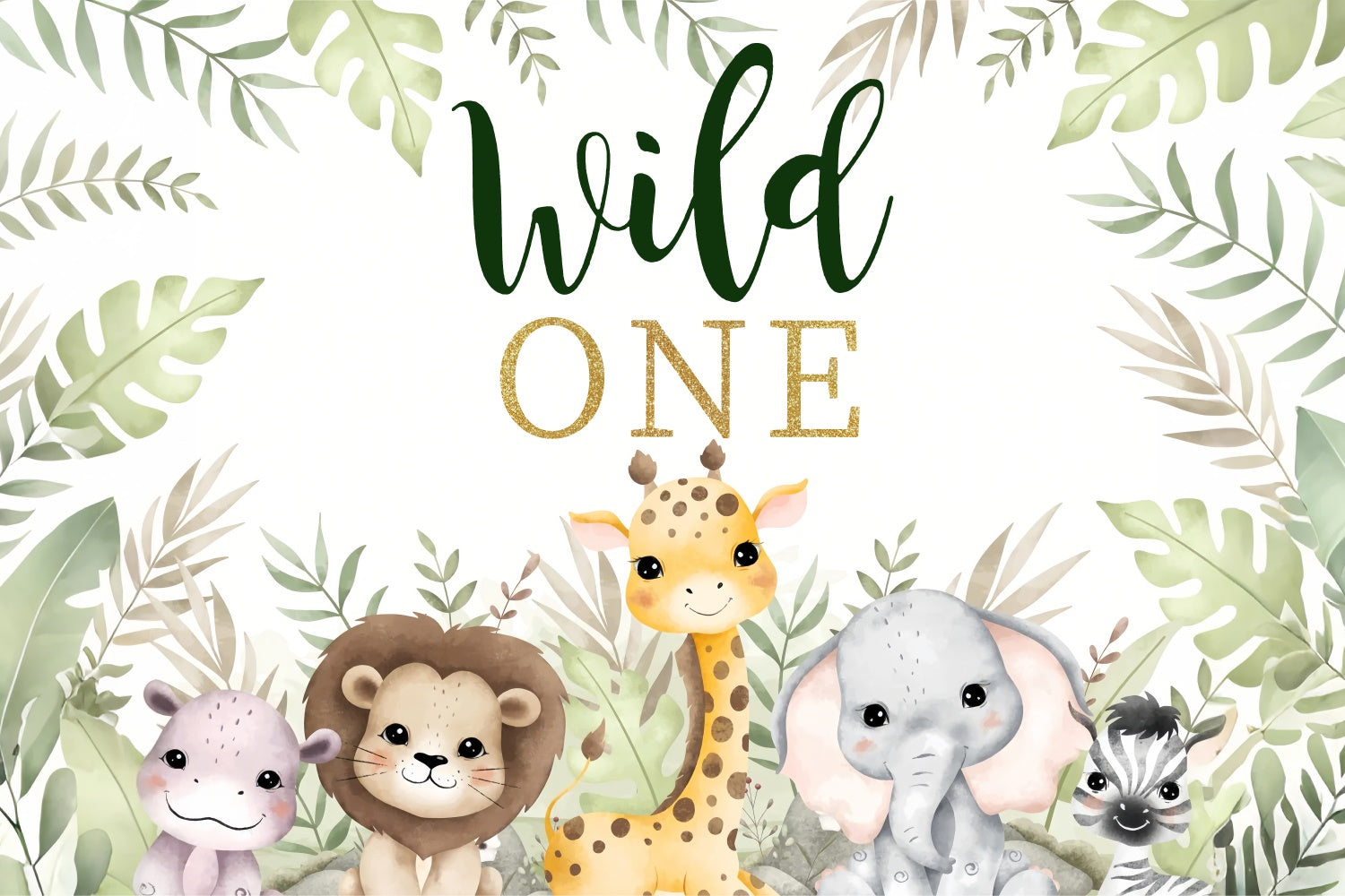 First Birthday Backdrops Wild Safari Animals Celebration Backdrop UK BRP12-304