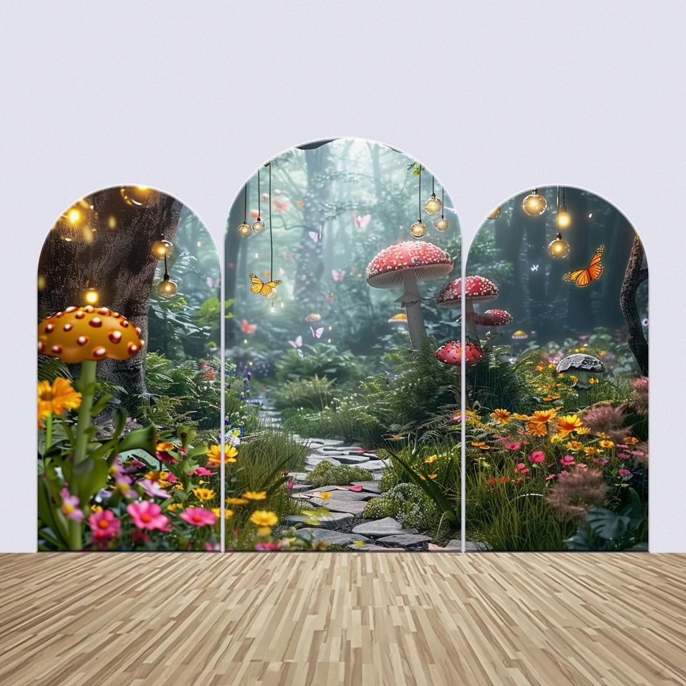 Birthday Backdrop Custom Forest Mushrooms Butterflies Arch Backdrop Kit UK BRP12-314