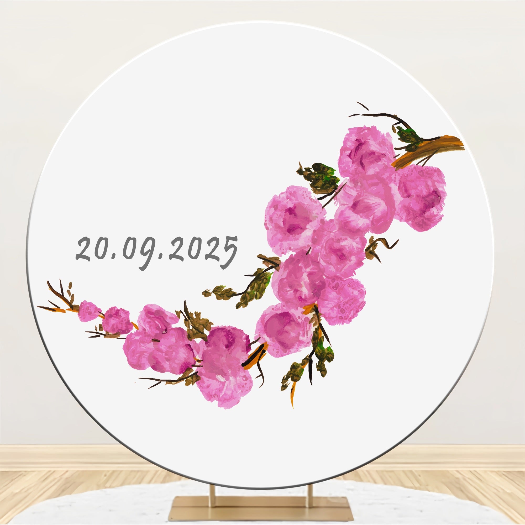 Personalized Backdrop Wedding Pink Watercolor Blossoms Round Backdrop UK BRP12-328