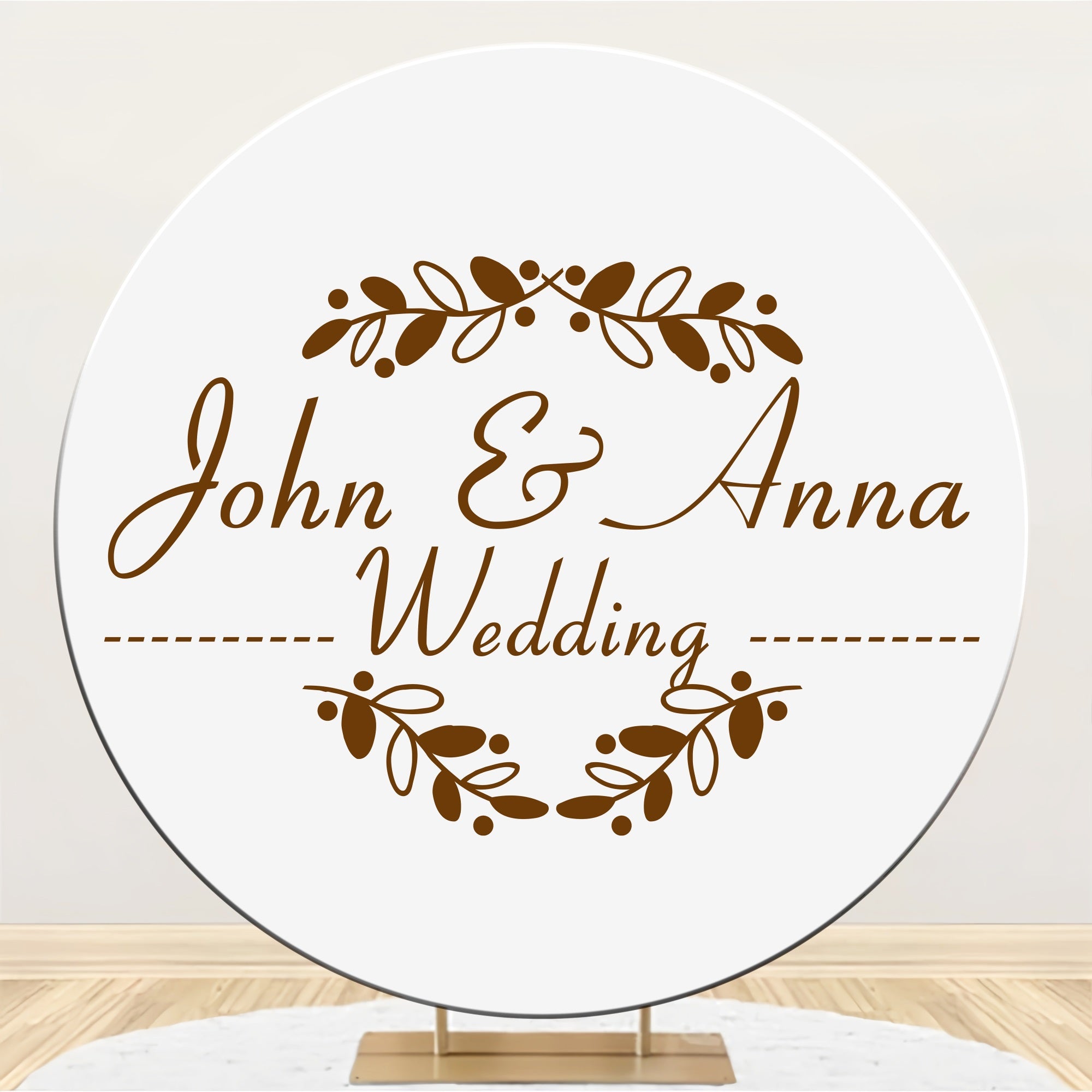 Personalized Wedding Backdrops Brown Leaf Round Frame Backdrop UK BRP12-336