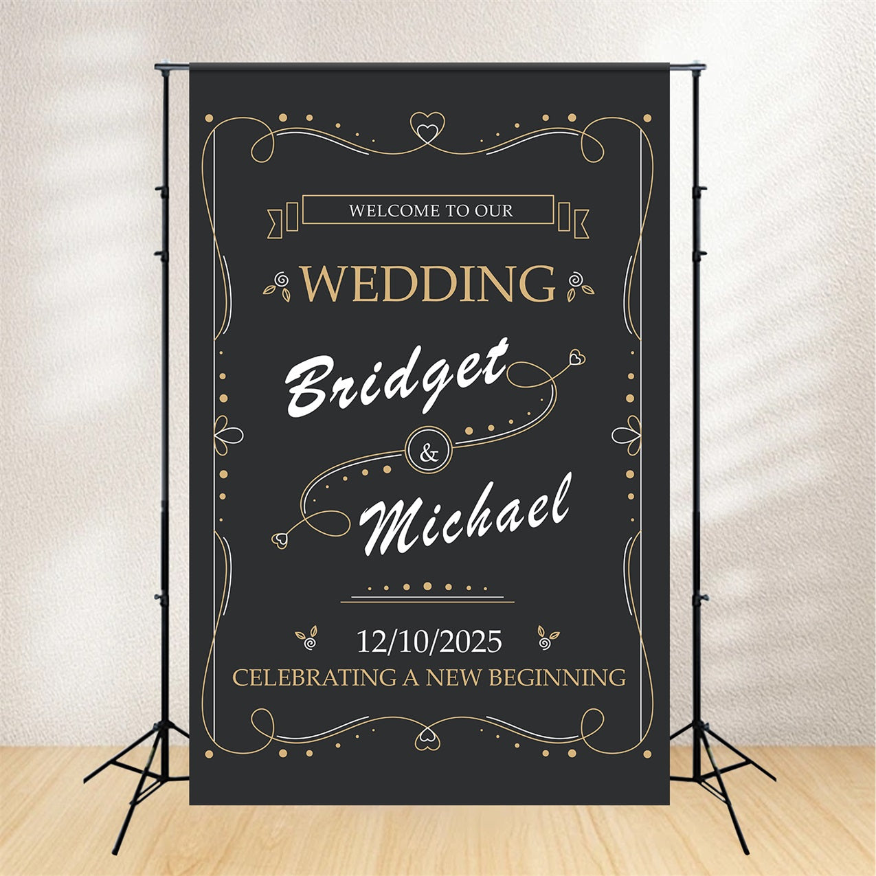 Personalized Wedding Backdrops Black Chalk Style Elegant Backdrop UK BRP12-340