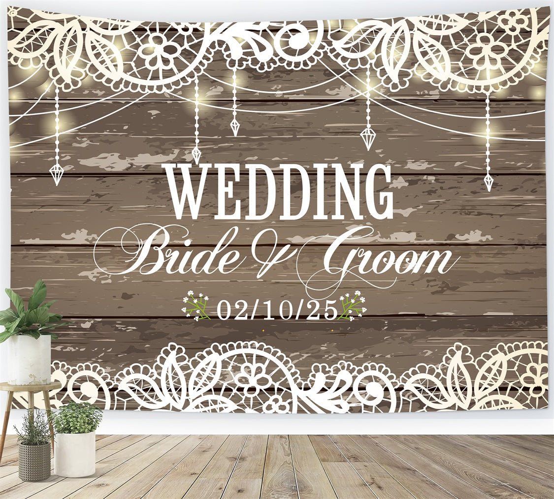 Custom Backdrop For Wedding Elegant Lace Wood Rustic Backdrop UK BRP12-344