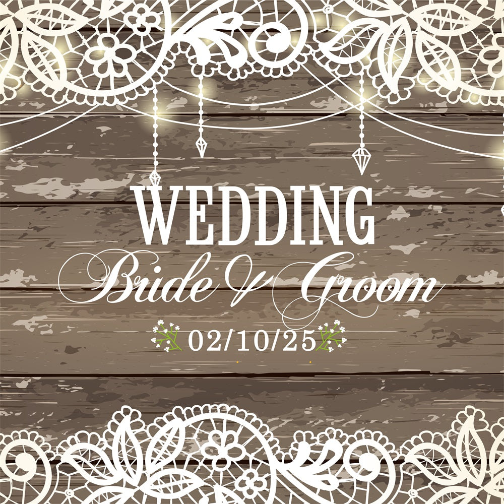 Custom Backdrop For Wedding Elegant Lace Wood Rustic Backdrop UK BRP12-344