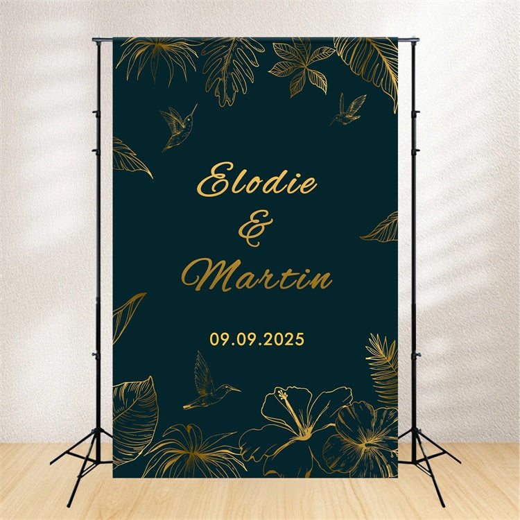 Personalized Wedding Backdrops Green Gold Nature Backdrop UK BRP12-363