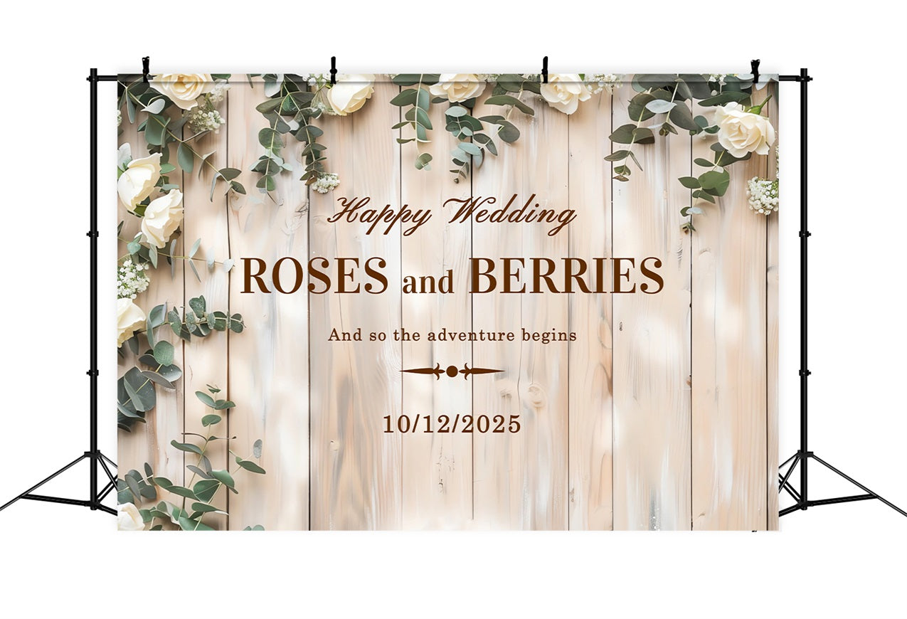 Custom Wedding Photo Backdrop Wooden White Roses Backdrop UK BRP12-364