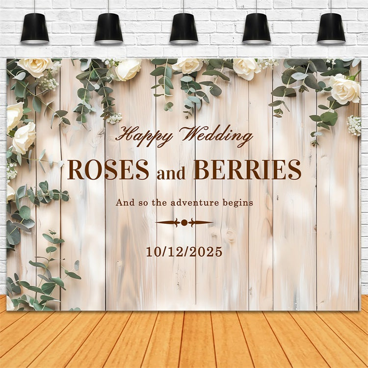 Custom Wedding Photo Backdrop Wooden White Roses Backdrop UK BRP12-364