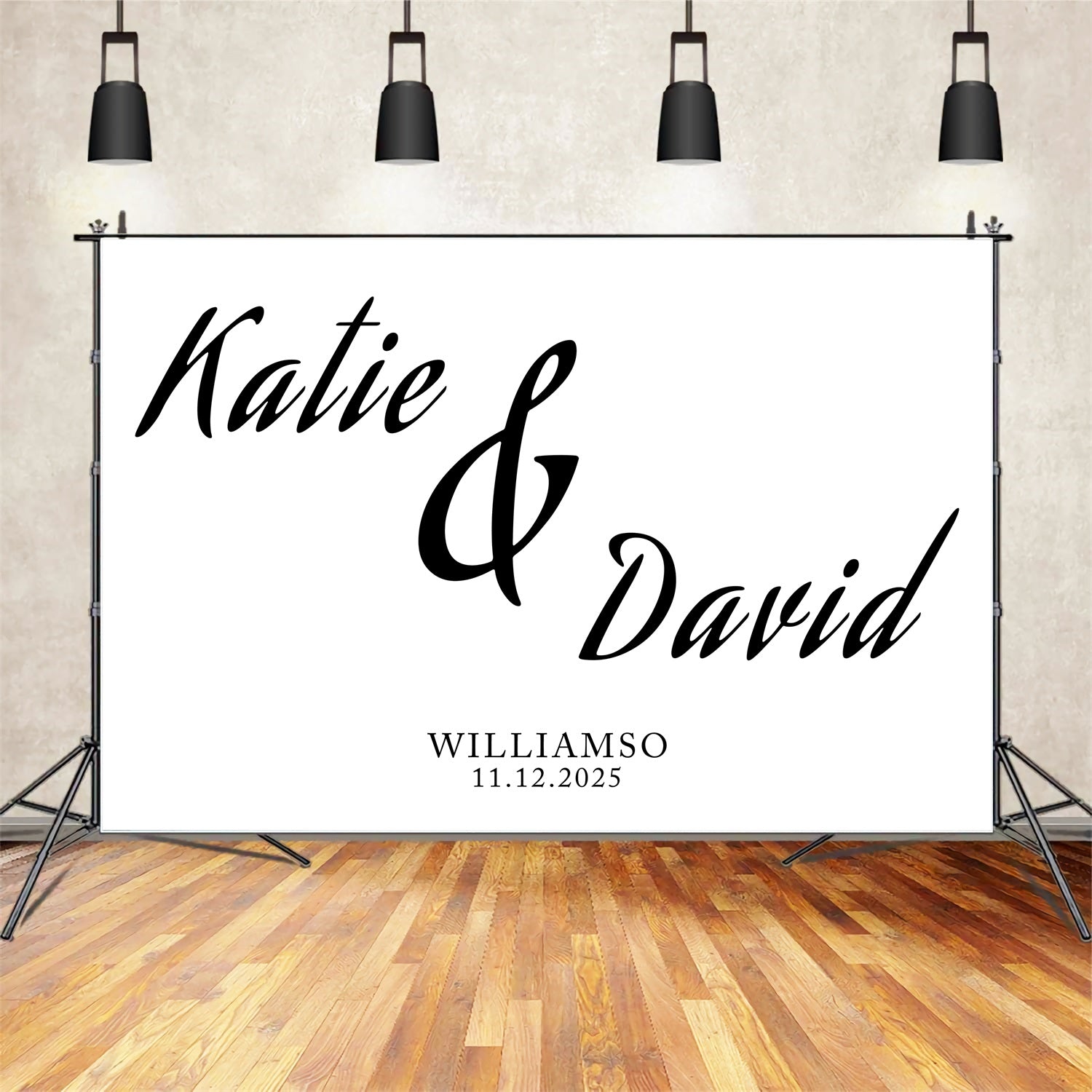 Personalized Backdrop Wedding Classic Black White Name Backdrop UK BRP12-371