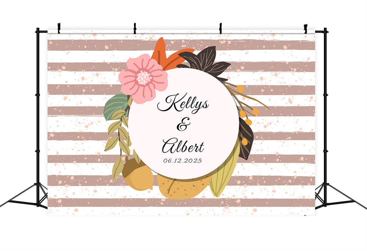 Personalized Photo Backdrop Wedding Pink Floral Stripe Backdrop UK BRP12-377