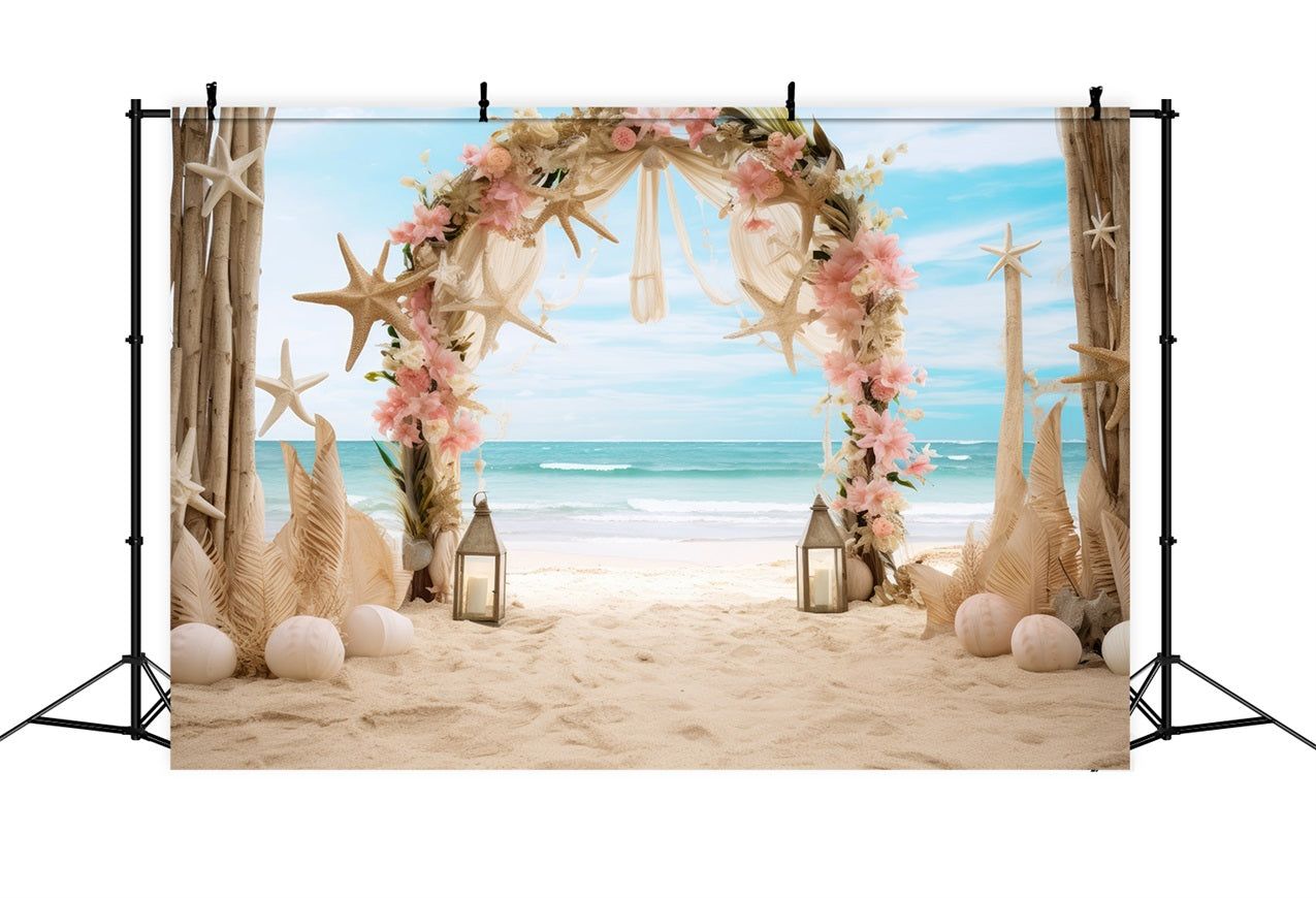 Wedding Photography Backdrop Beach Starfish Floral Arch Backdrop UK BRP12-380