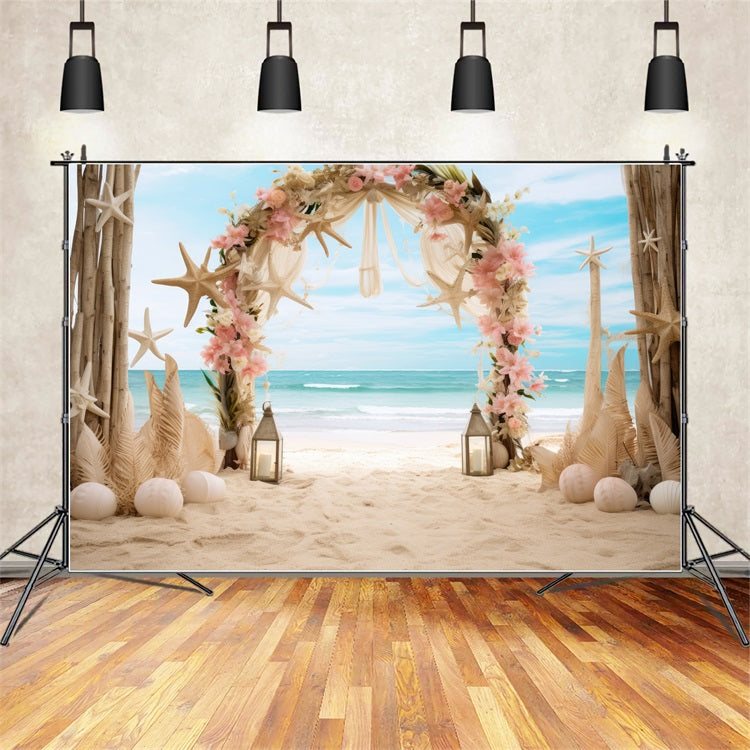 Wedding Photography Backdrop Beach Starfish Floral Arch Backdrop UK BRP12-380