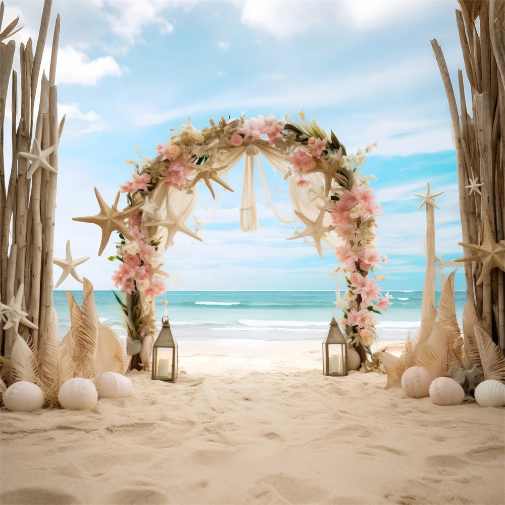 Wedding Photography Backdrop Beach Starfish Floral Arch Backdrop UK BRP12-380