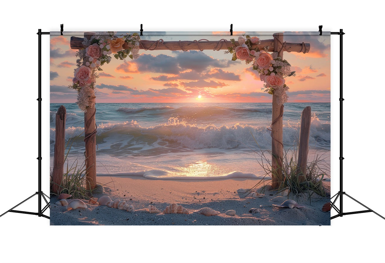 Wedding Backdrop Photography Sunset Beach Floral Arch Backdrop UK BRP12-381