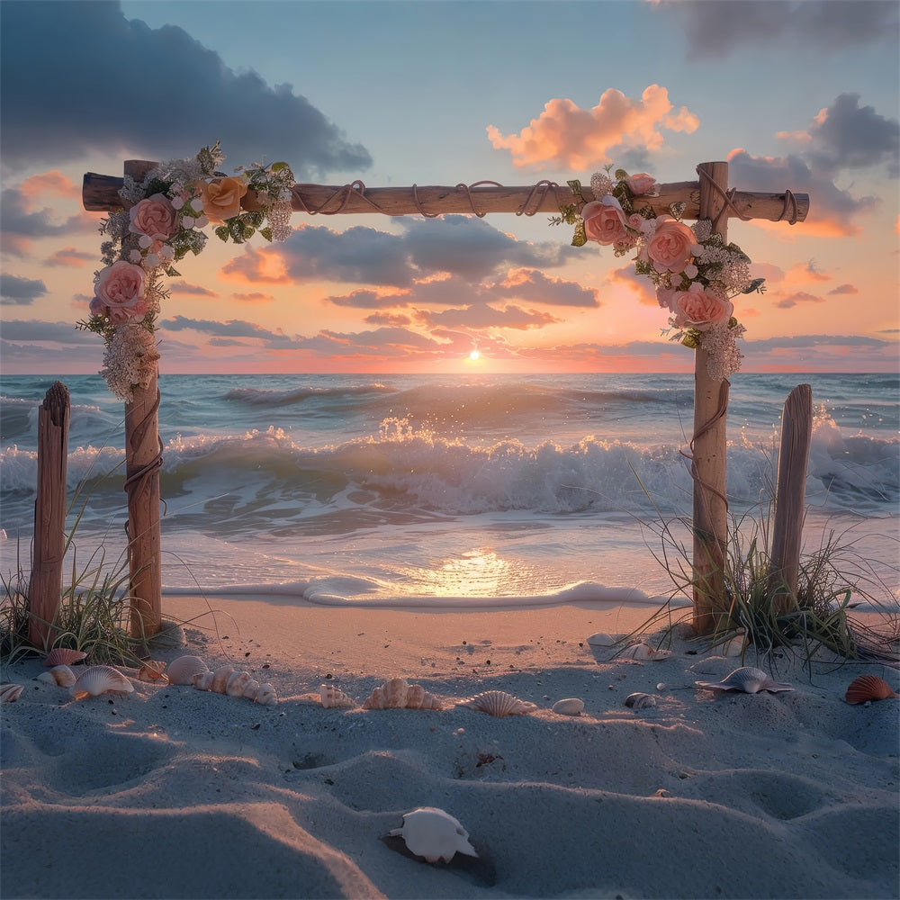 Wedding Backdrop Photography Sunset Beach Floral Arch Backdrop UK BRP12-381