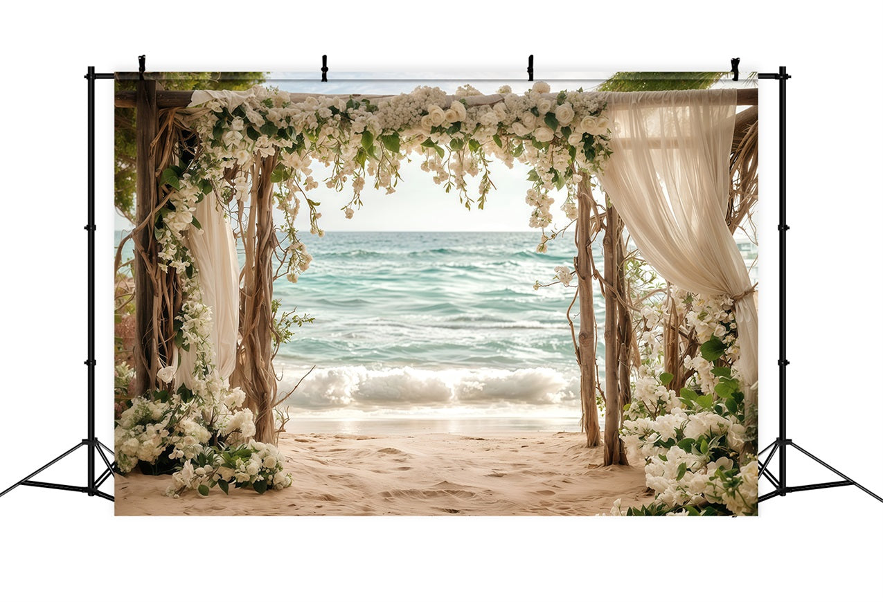 Wedding Backdrop Ideas White Floral Beach Arch Backdrop UK BRP12-382