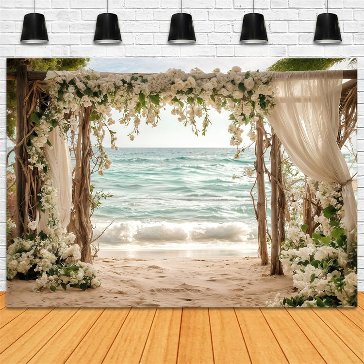 Wedding Backdrop Ideas White Floral Beach Arch Backdrop UK BRP12-382