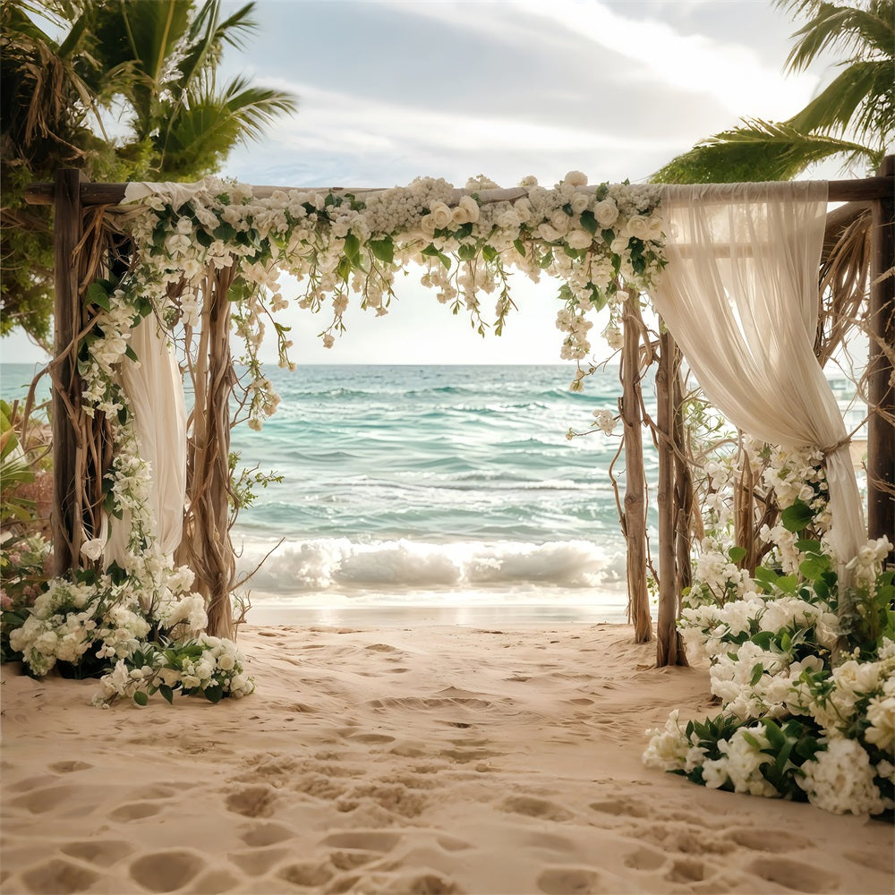 Wedding Backdrop Ideas White Floral Beach Arch Backdrop UK BRP12-382