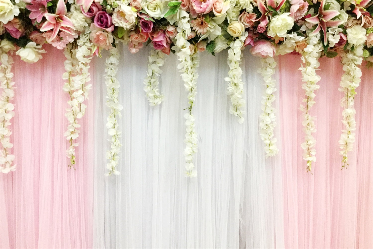 Wedding Photography Backdrops Pink White Floral Drapes Backdrop UK BRP12-383