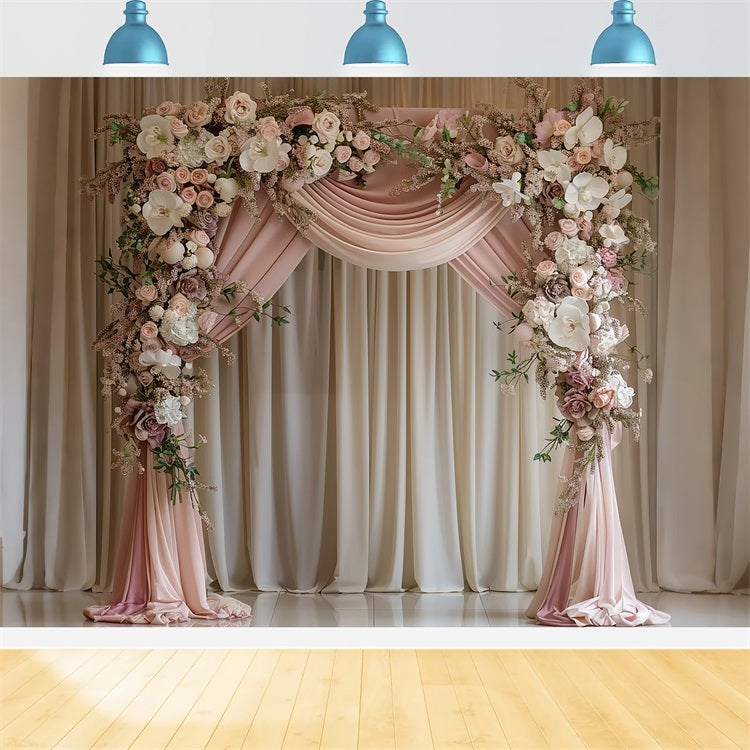 Wedding Photos Backdrop Blush Draped Floral Arch Backdrop UK BRP12-385