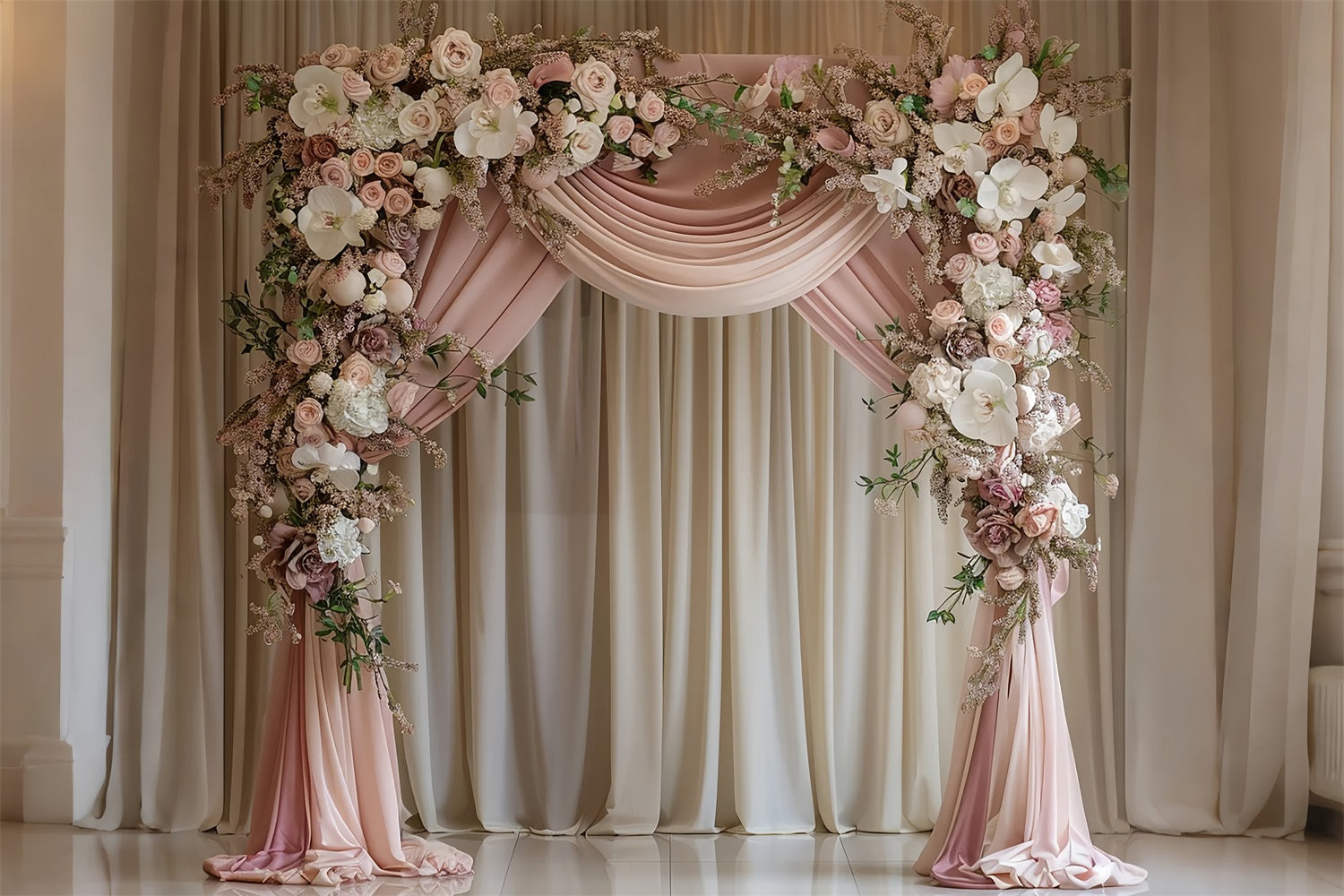 Wedding Photos Backdrop Blush Draped Floral Arch Backdrop UK BRP12-385