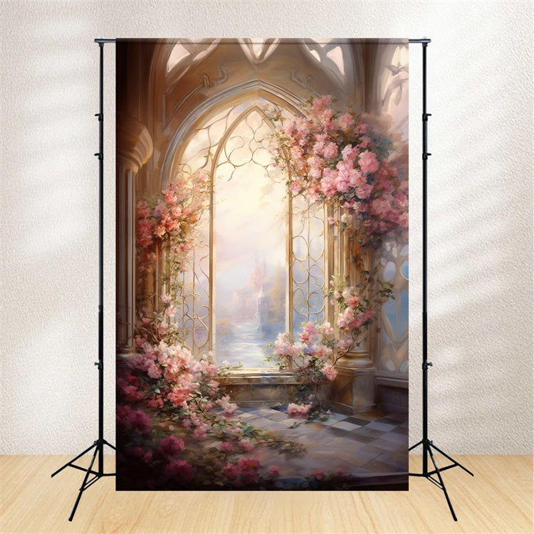 Backdrop Maternity Background Pink Floral Arch Window Backdrop UK BRP12-39