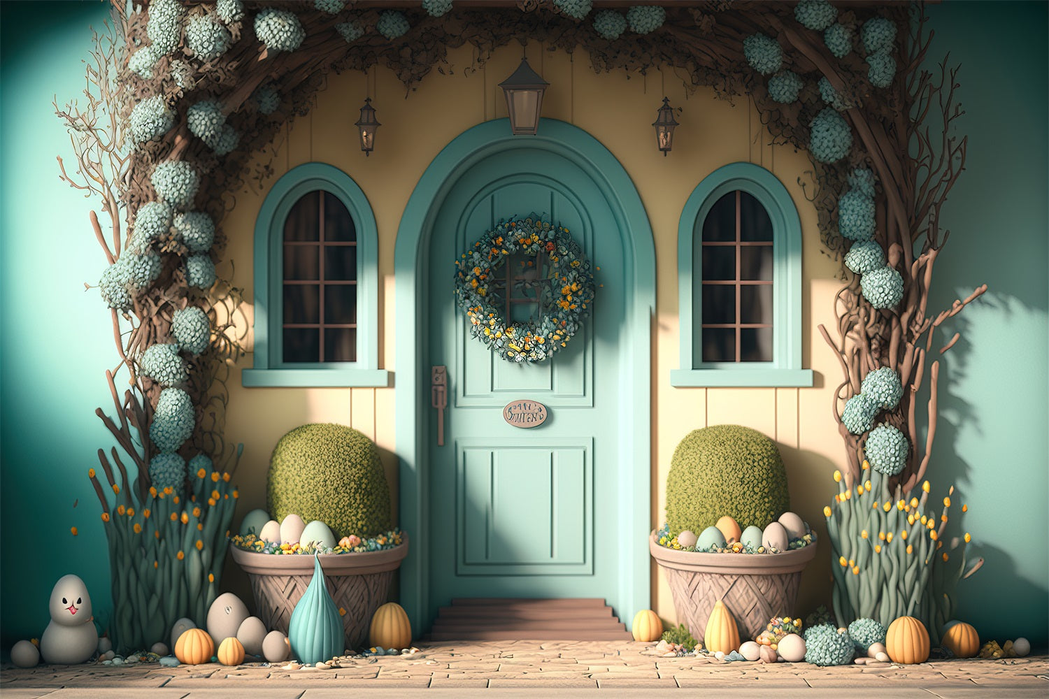 Easter Photo Backdrop Pastel Egg Garden Doorway Backdrop UK BRP12-390