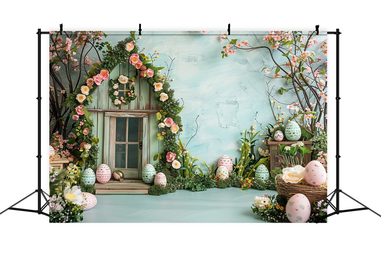 Easter Photography Backdrop Spring Floral Cottage Eggs Backdrop UK BRP12-396