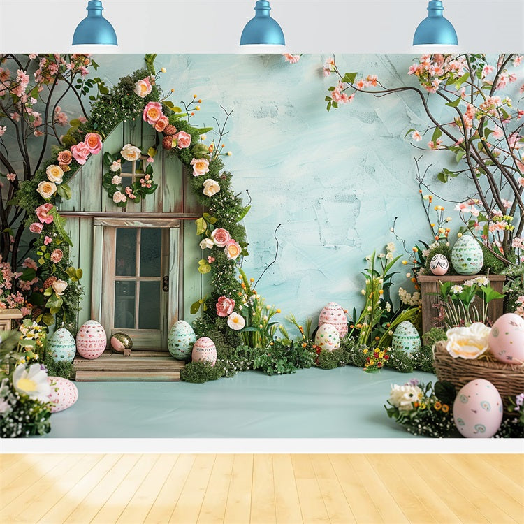 Easter Photography Backdrop Spring Floral Cottage Eggs Backdrop UK BRP12-396