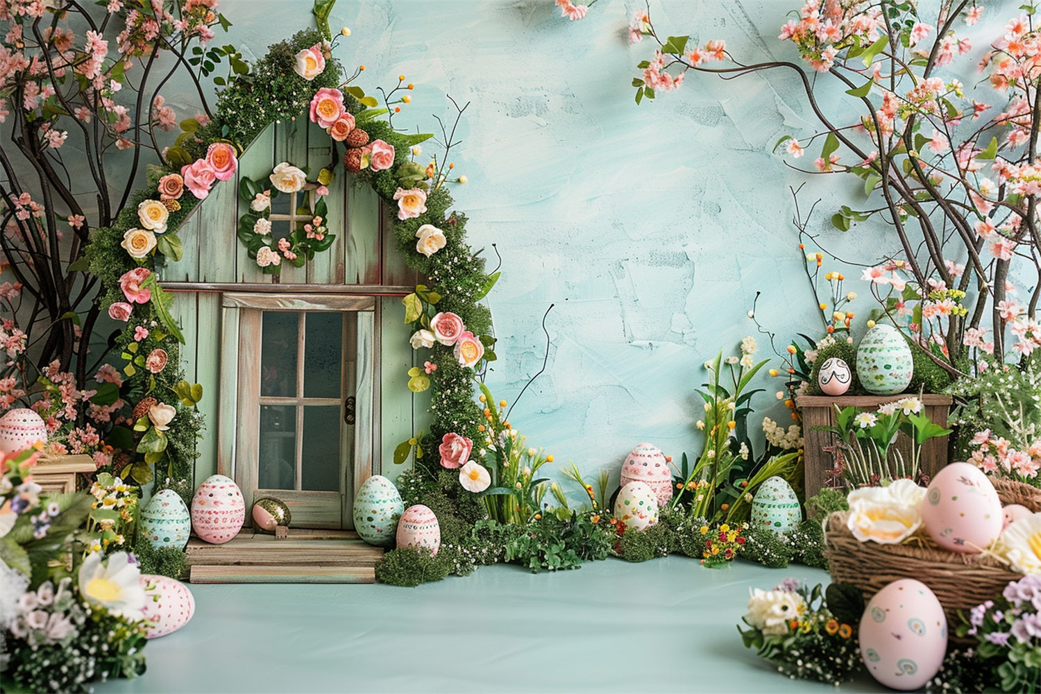 Easter Photography Backdrop Spring Floral Cottage Eggs Backdrop UK BRP12-396