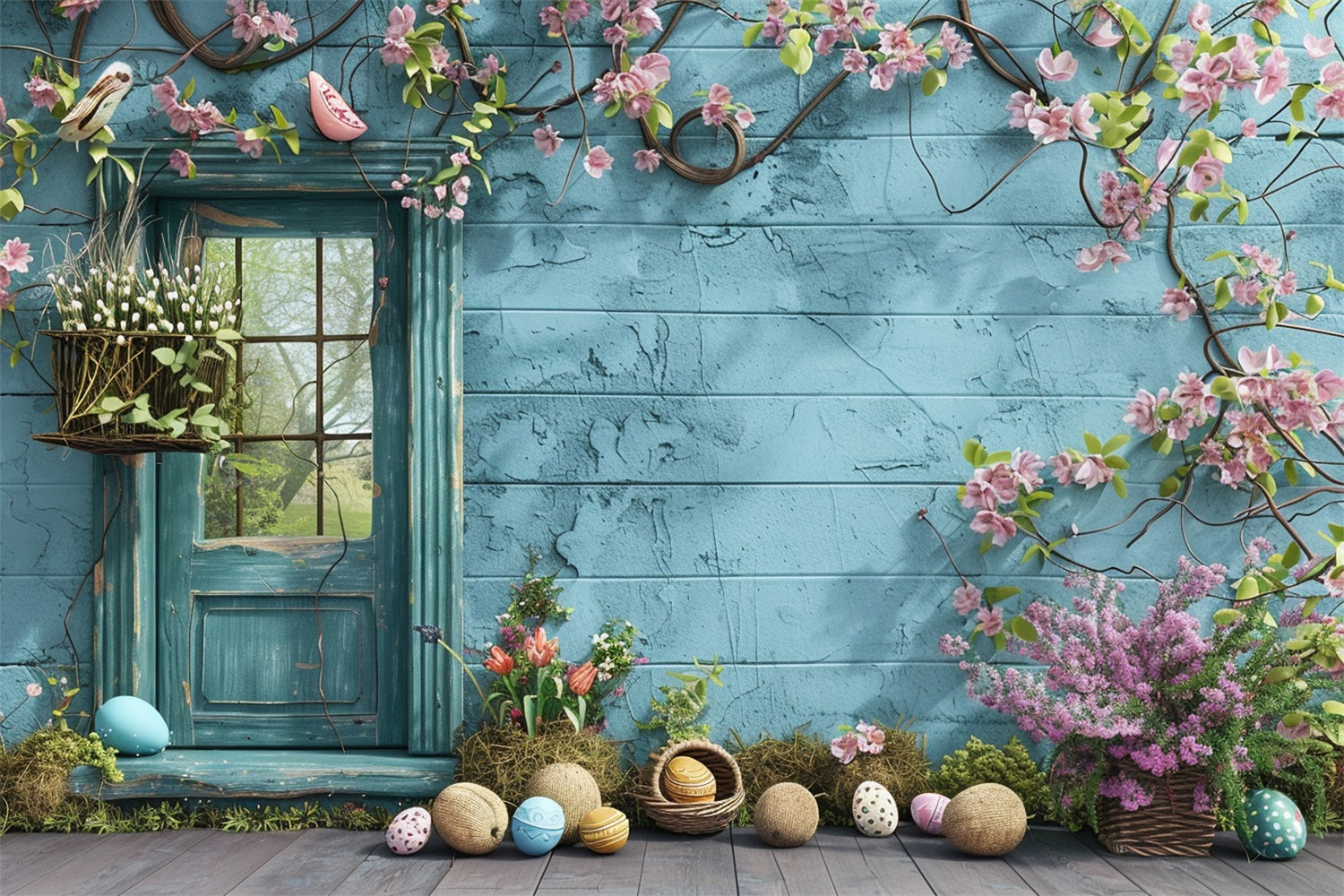 Easter Photo Backdrop Rustic Window Flower Vines Backdrop UK BRP12-398