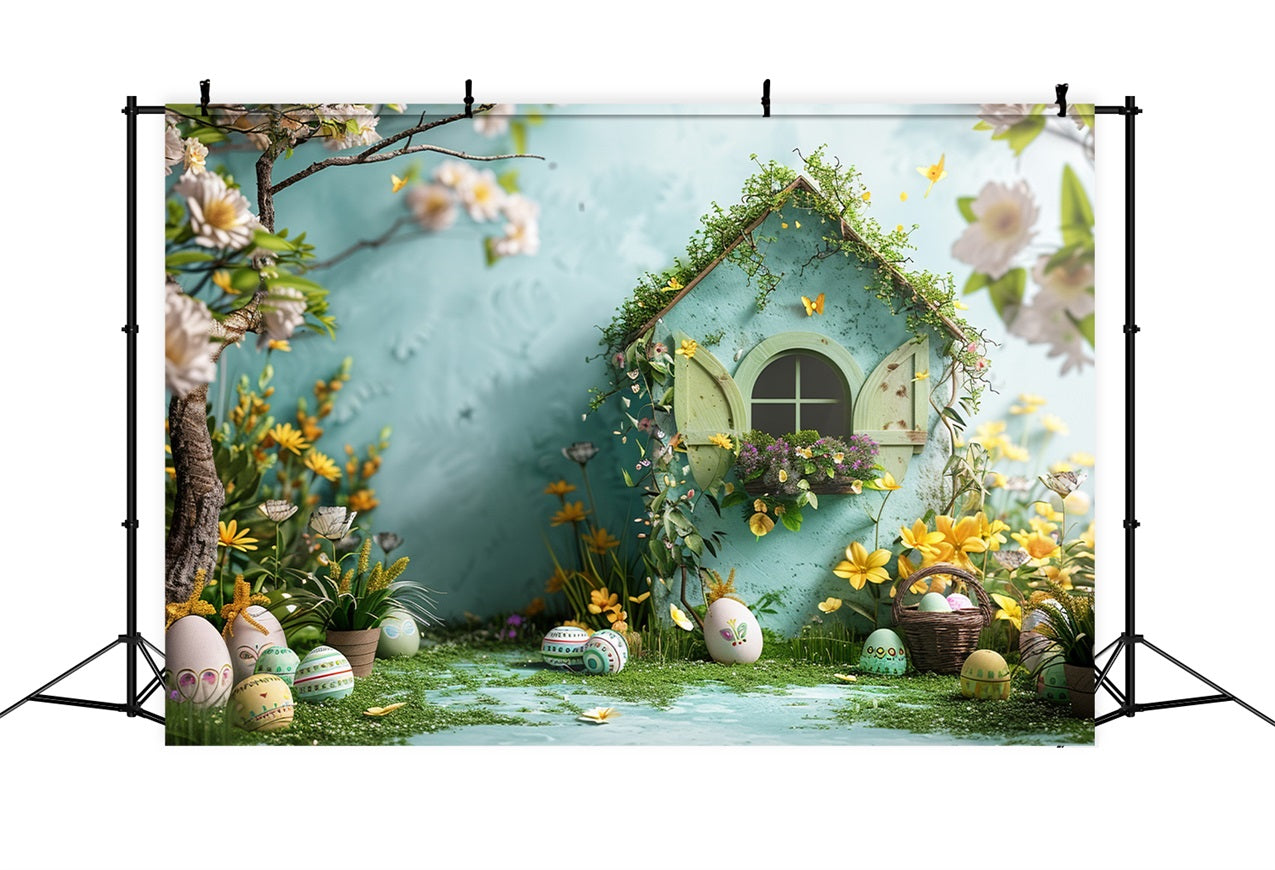 Easter Picture Backdrops Garden Cottage Yellow Blooms Backdrop UK BRP12-399