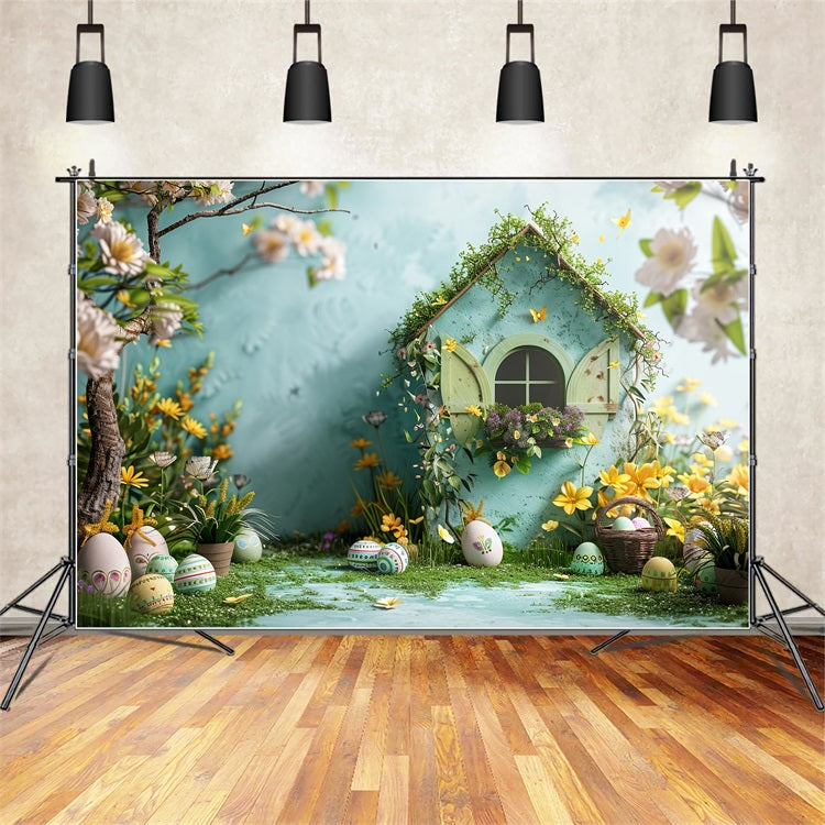 Easter Picture Backdrops Garden Cottage Yellow Blooms Backdrop UK BRP12-399