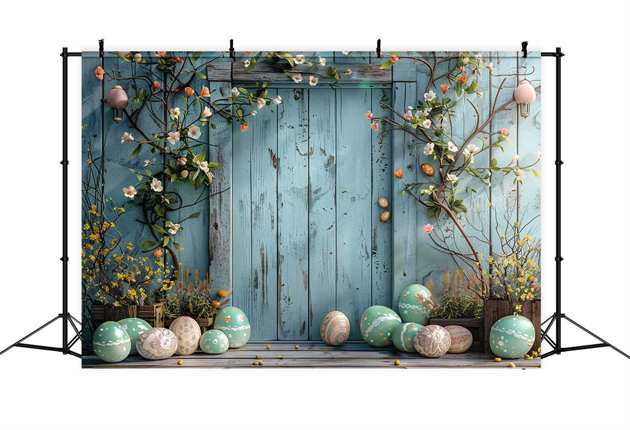 Backdrop Easter Blue Rustic Door Egg Decor Backdrop UK BRP12-400