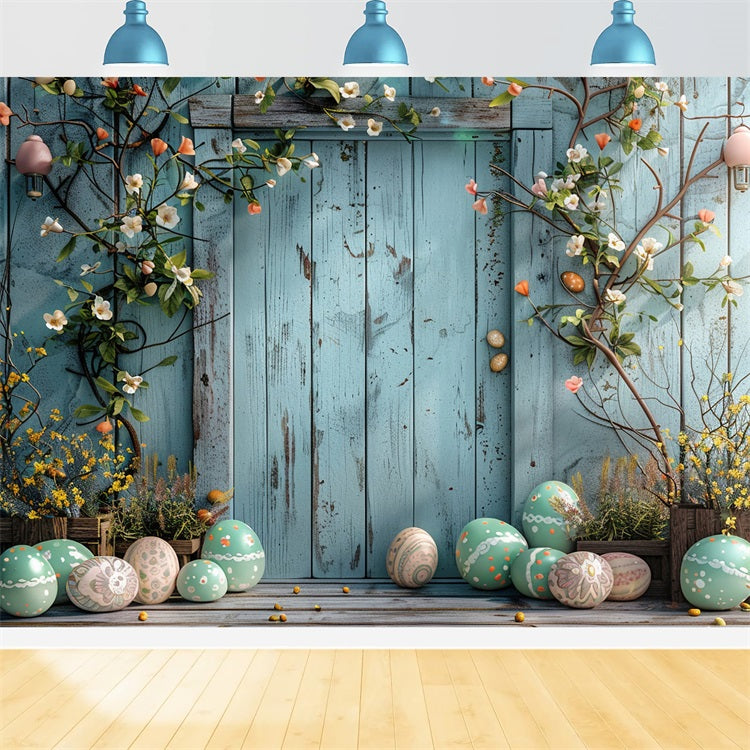 Backdrop Easter Blue Rustic Door Egg Decor Backdrop UK BRP12-400