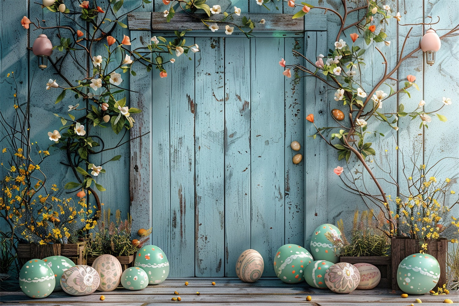 Backdrop Easter Blue Rustic Door Egg Decor Backdrop UK BRP12-400