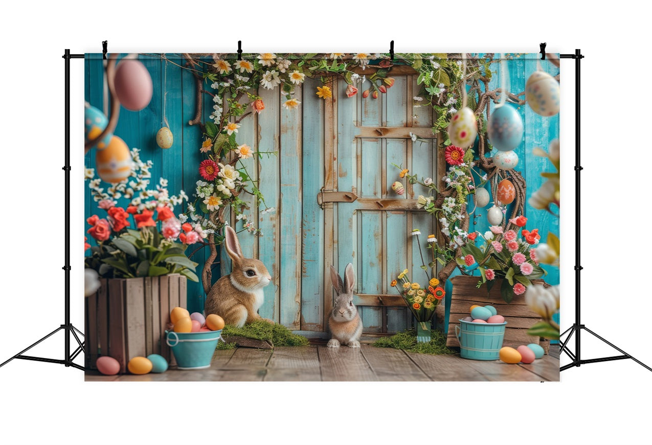 Easter Themed Backdrop Bunny Garden Rustic Door Backdrop UK BRP12-402