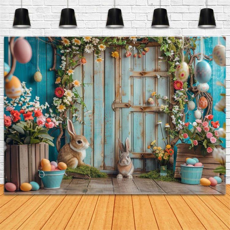 Easter Themed Backdrop Bunny Garden Rustic Door Backdrop UK BRP12-402