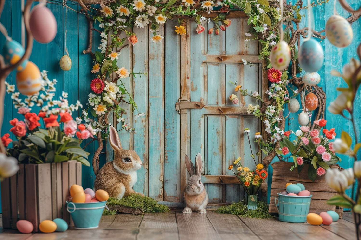 Easter Themed Backdrop Bunny Garden Rustic Door Backdrop UK BRP12-402