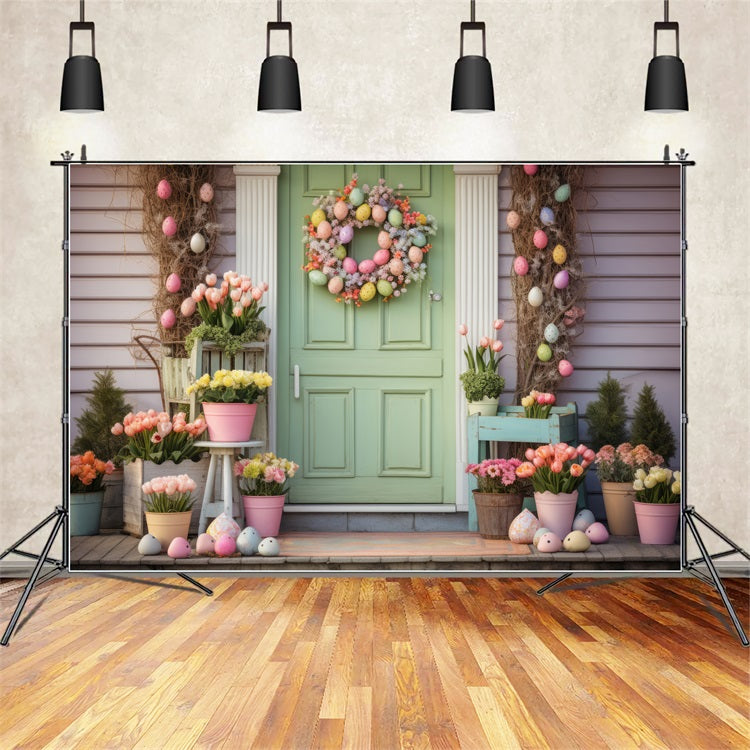 Easter Backdrops Ideas Green Door Tulip Decor Backdrop UK BRP12-404