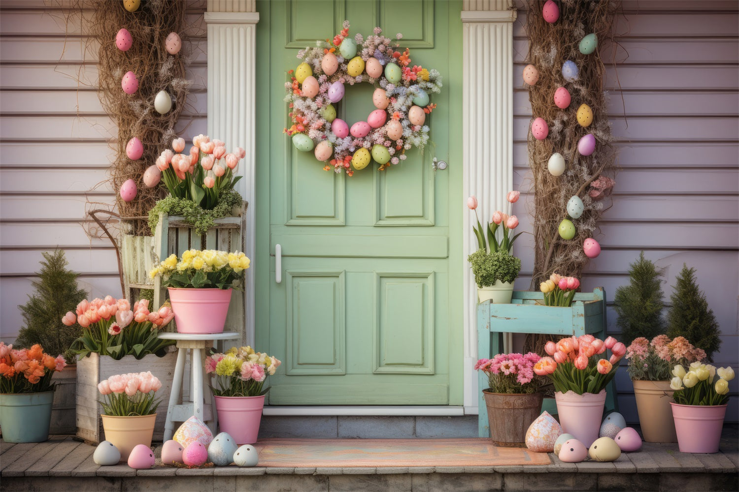 Easter Backdrops Ideas Green Door Tulip Decor Backdrop UK BRP12-404