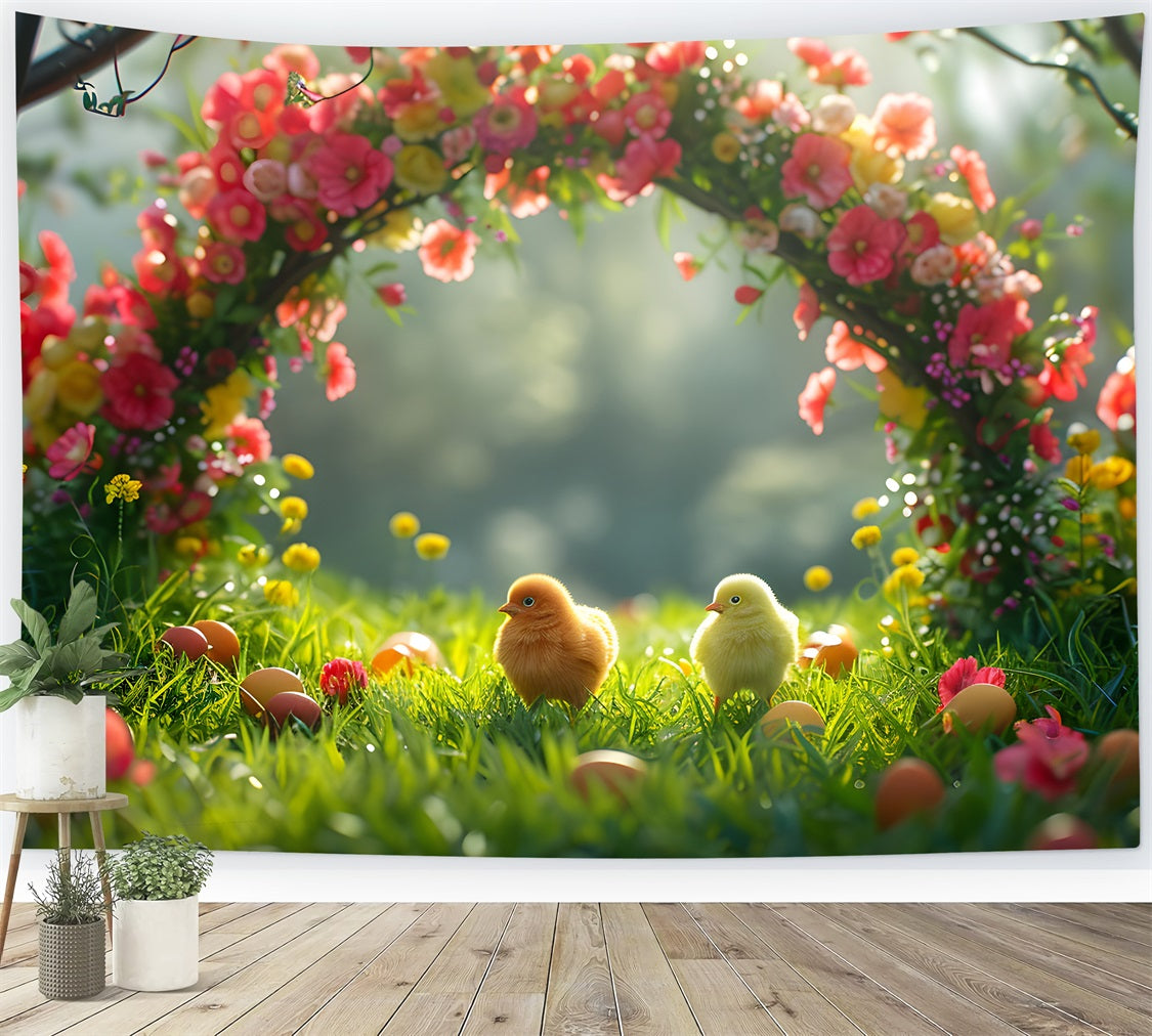 Photography Backdrop Easter Flower Arch Adorable Chicks Backdrop UK BRP12-407