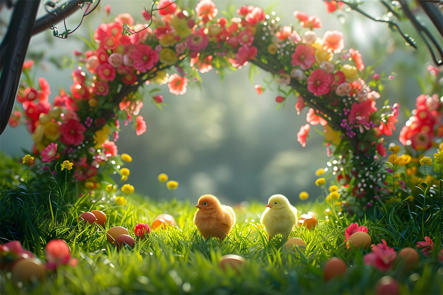 Photography Backdrop Easter Flower Arch Adorable Chicks Backdrop UK BRP12-407