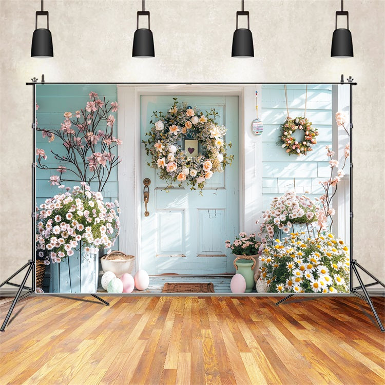 Backdrop For Easter Spring Porch Floral Wreath Backdrop UK BRP12-408