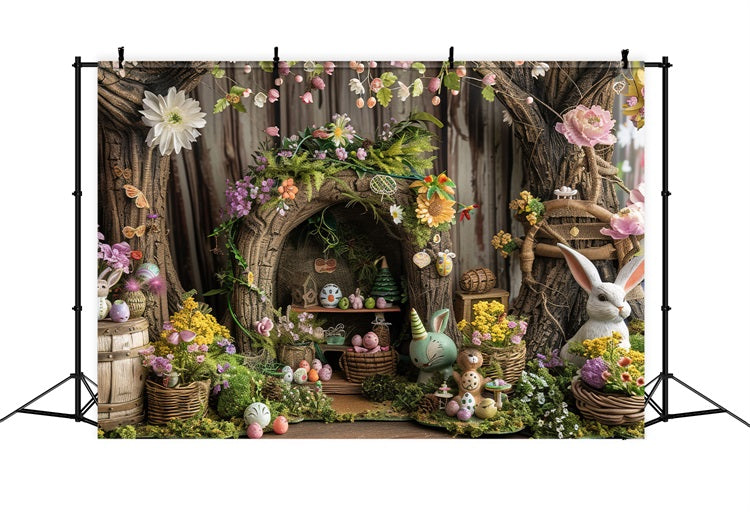 Easter Photo Backdrops Rustic Treehouse Bunny Decor Backdrop UK BRP12-411