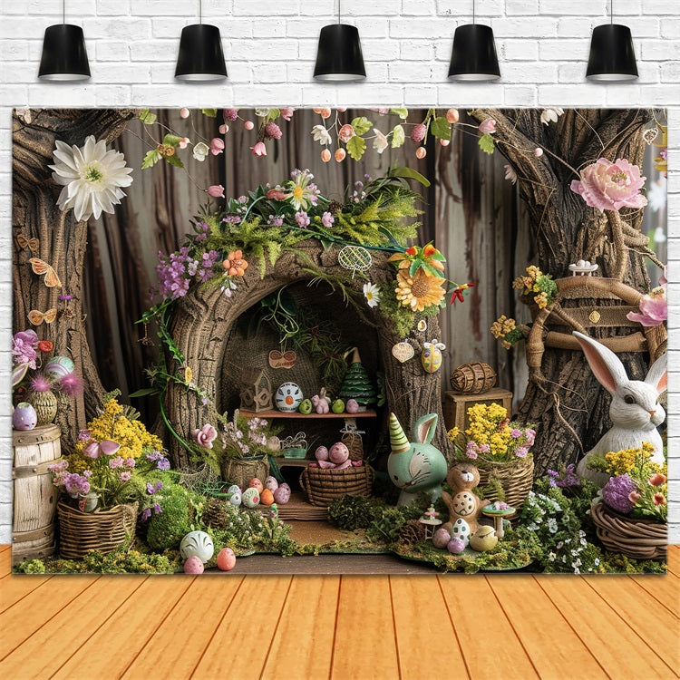 Easter Photo Backdrops Rustic Treehouse Bunny Decor Backdrop UK BRP12-411