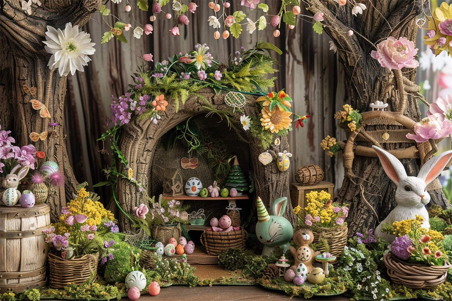 Easter Photo Backdrops Rustic Treehouse Bunny Decor Backdrop UK BRP12-411