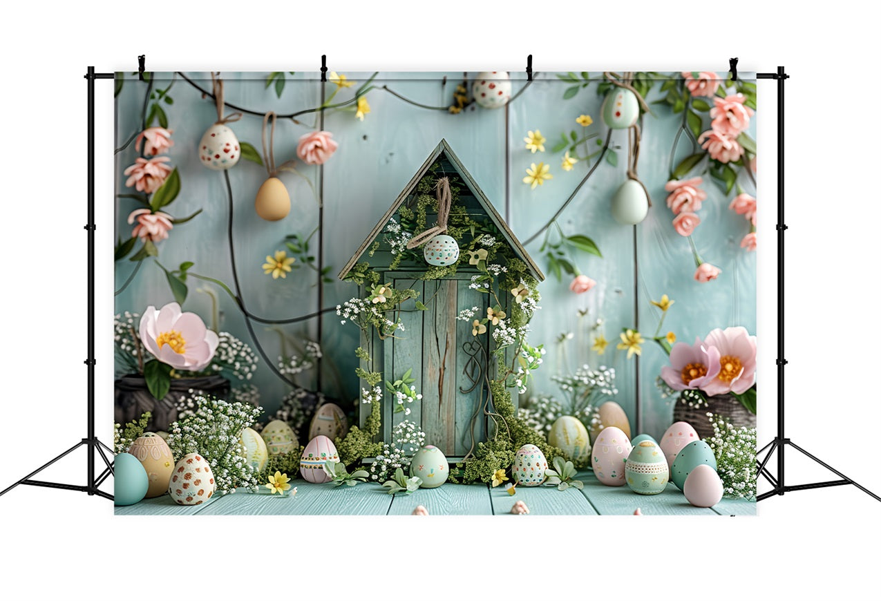 Easter Photography Backdrop Cottage Pastel Eggs and Flowers Backdrop UK BRP12-412