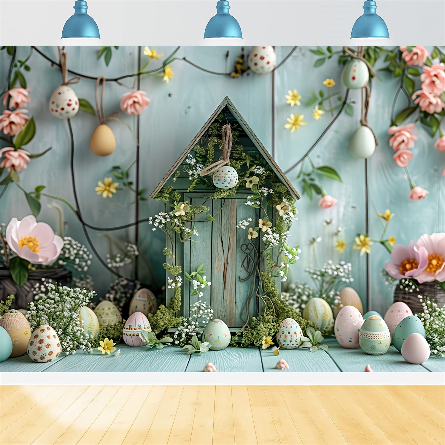 Easter Photography Backdrop Cottage Pastel Eggs and Flowers Backdrop UK BRP12-412