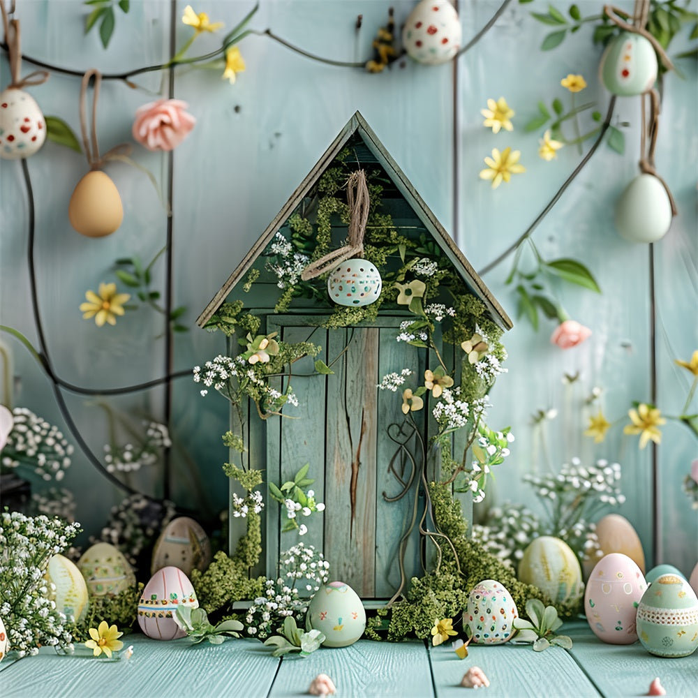 Easter Photography Backdrop Cottage Pastel Eggs and Flowers Backdrop UK BRP12-412