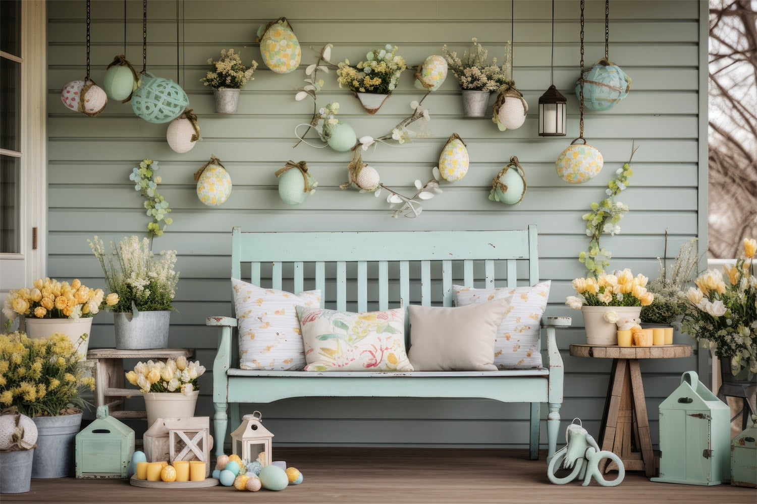 Easter Backdrop Ideas Yellow Tulips Rustic Porch Backdrop UK BRP12-414